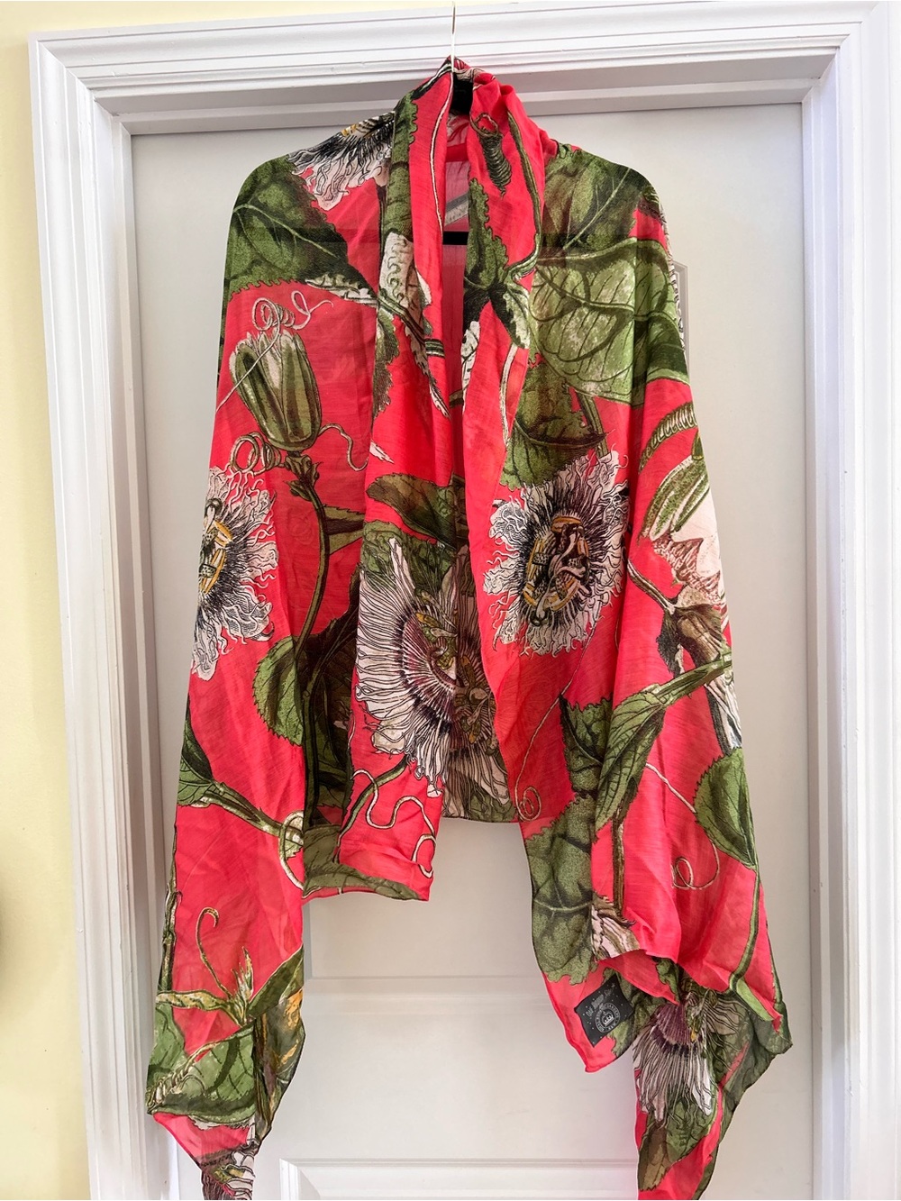One Hundred Stars Kew Gardens Botanical Scarf Red Passion Flower Wrap